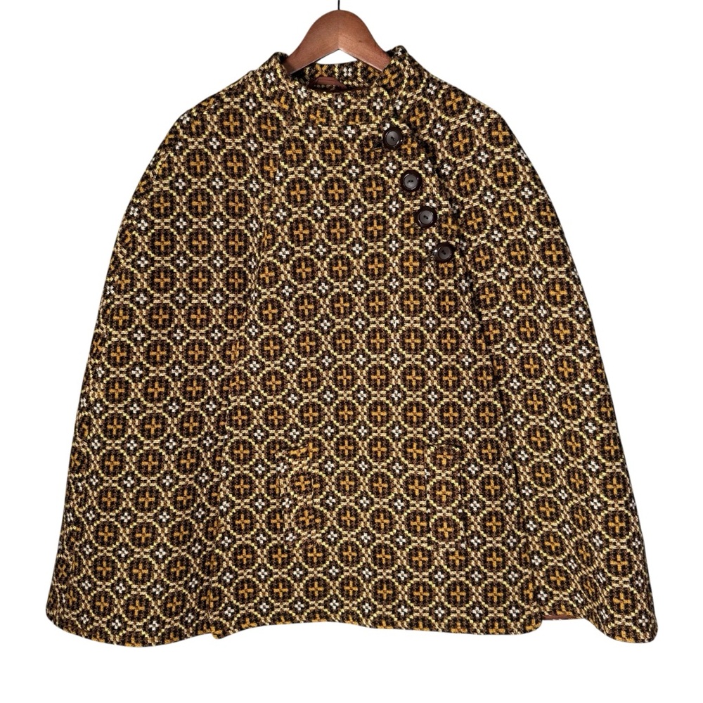 Vintage Welsh Woolens Tapestry 100% Wool Cape Woven in Wales OS